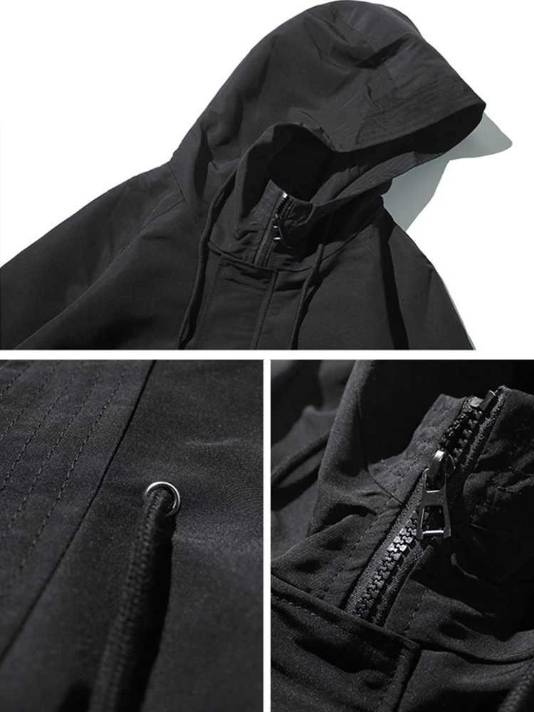 Spring and Autumn Changgou Coat Mens Fashion Hooded Windproof Jacket Black Coat Casual Jacket W241007