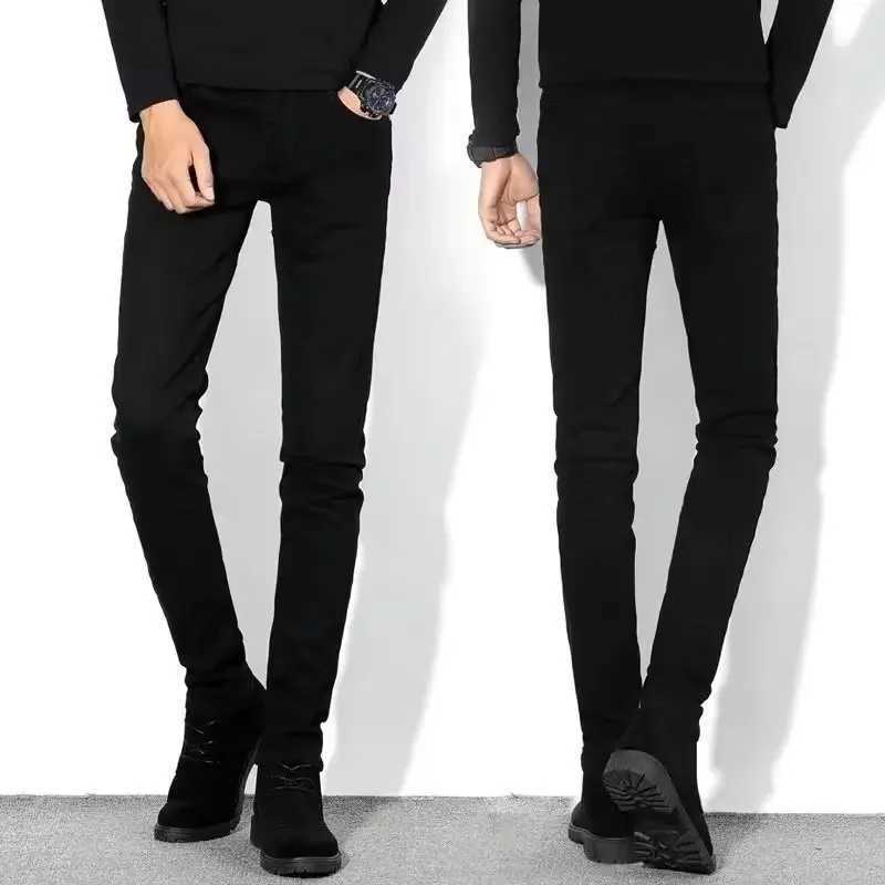 Business jeans mens pure black elastic straight leg Trouser elastic waist breathable comfortable jeansW240715
