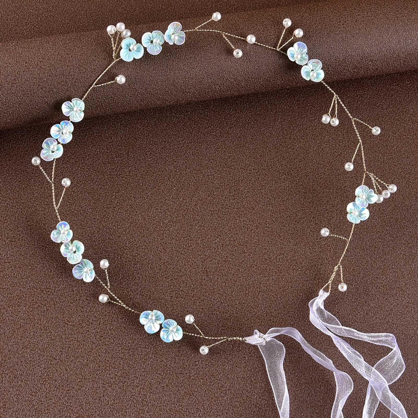Wedding ribbon headband pearl butterfly headband brides wedding hair jewelry accessories W241007