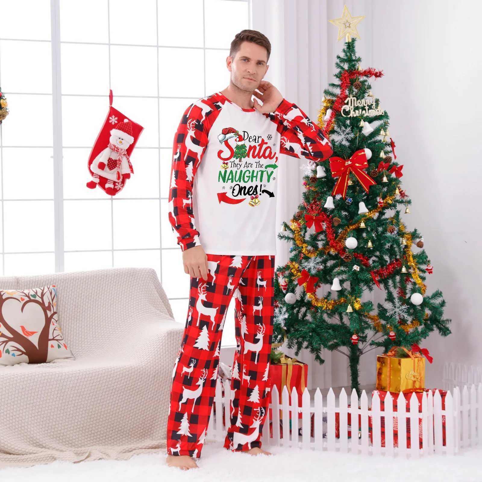 2024 New Letter Print Family Matching Clothes Christmas Pajamas Parent-child Matching Outfits Baby dog Romper Soft Warm PyjamasXJ241008