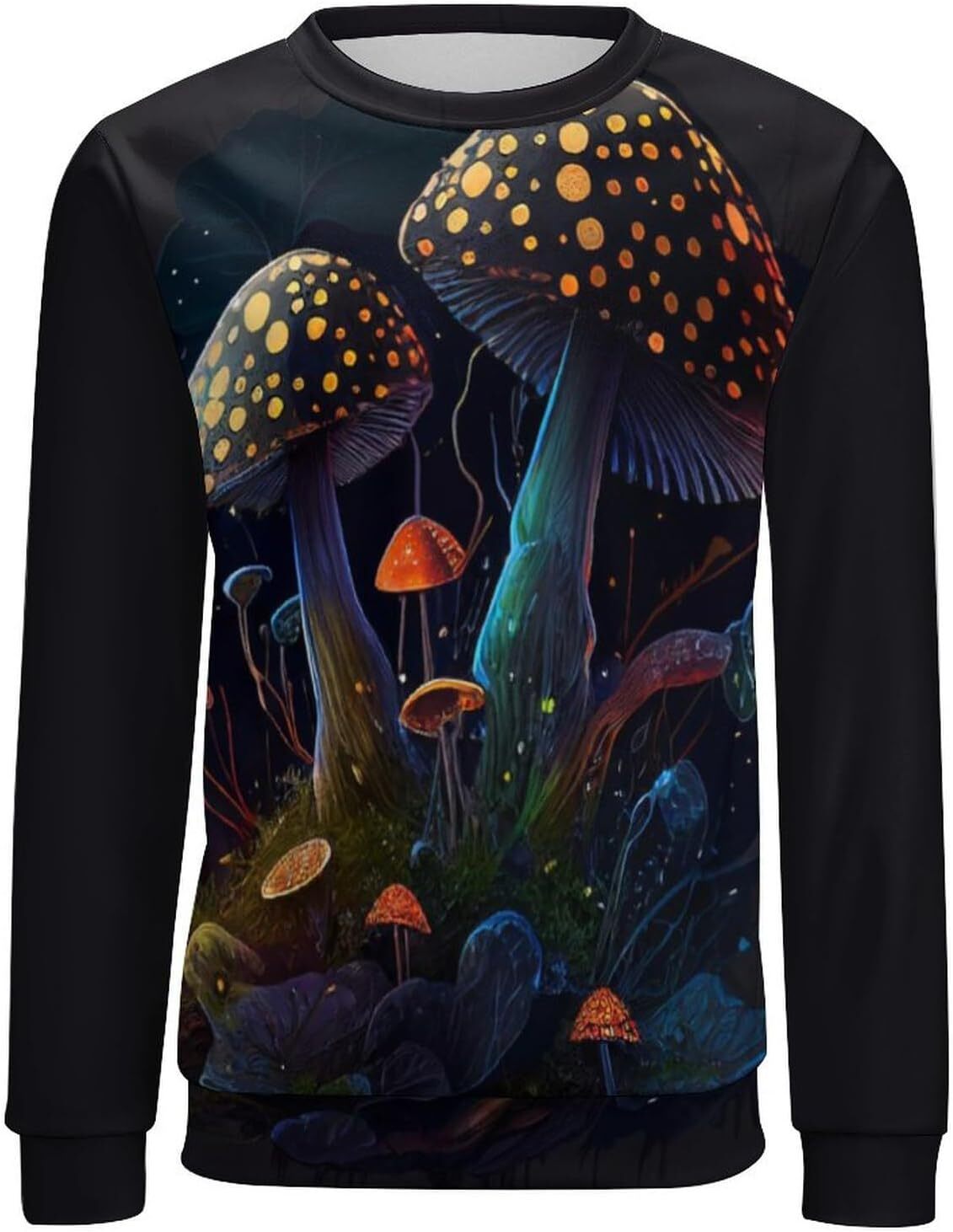 Long Sleeve Shirts for Men sweatshirt Wild Mushroom Print Sweatshirt for Women Men Raglan Round Neck Sweatshirts Long Sleeve Pullover Tee Streetwear C