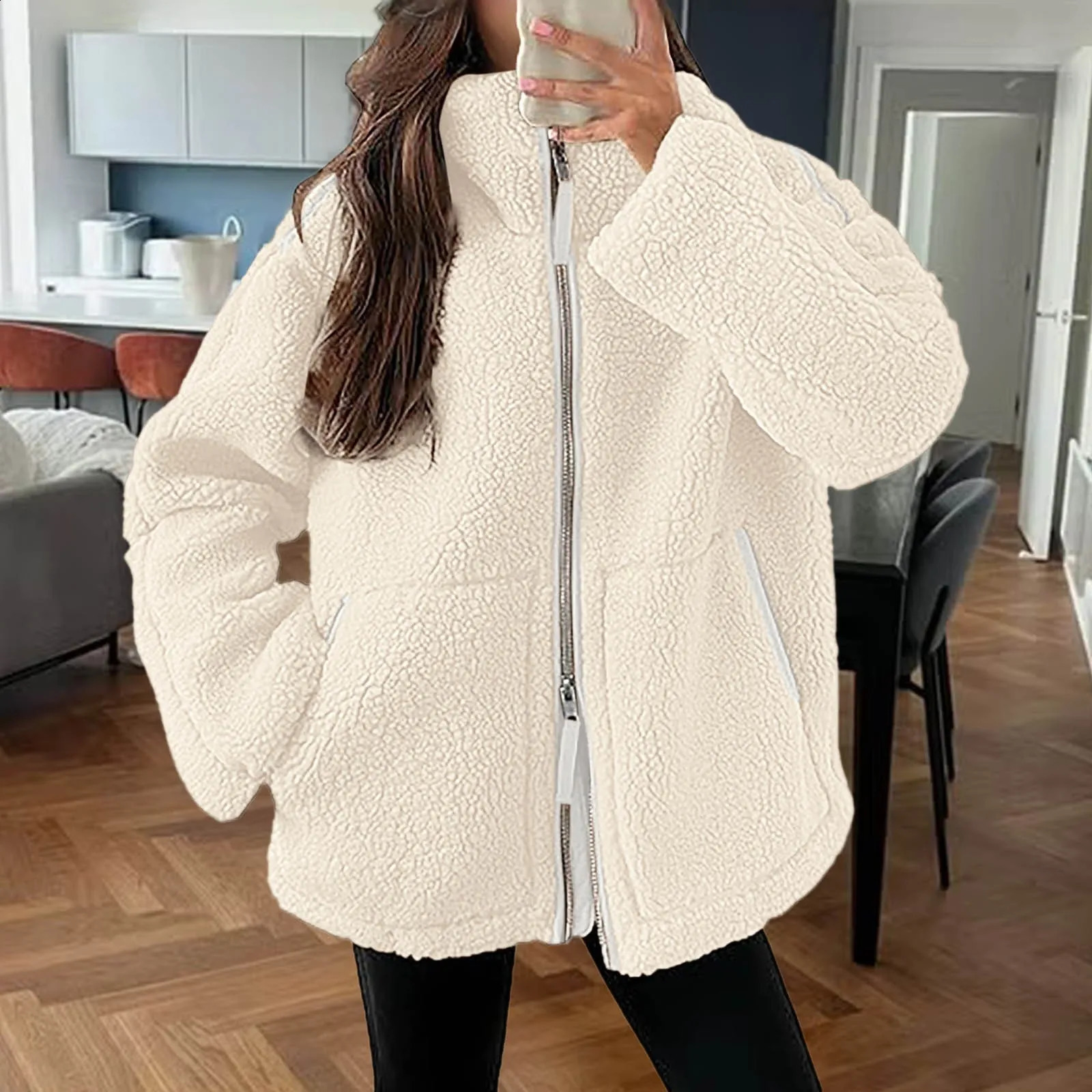 Autumn Winter Coat For Women Oversize Long Teddy Bear Warm Thicken Fleece Faux Fur Coats Winter Jacket Women Long Sleeve Tops 241008