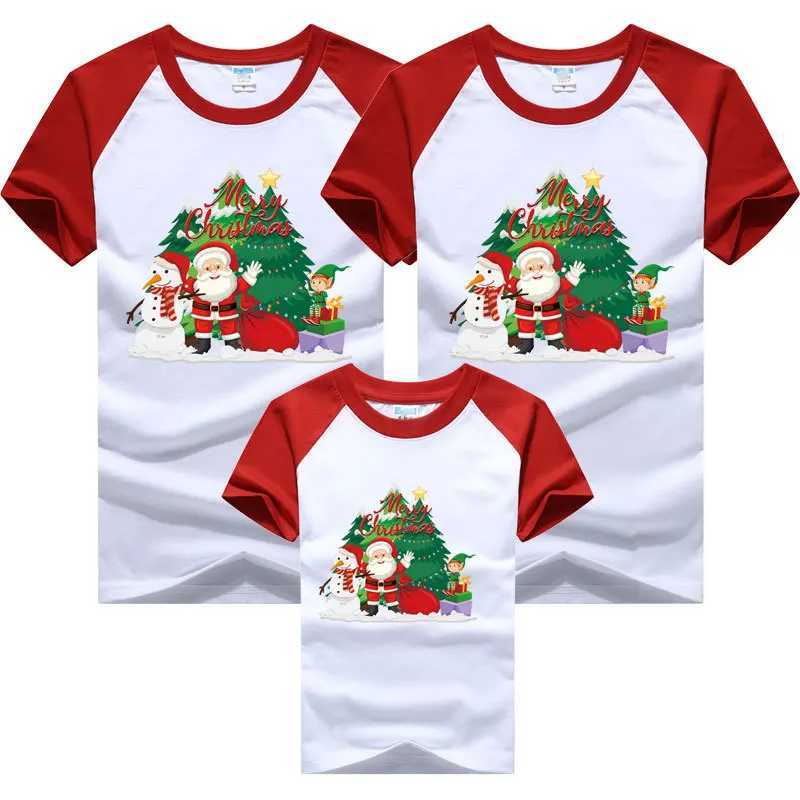 Cute Christmas Family Matching T-shirt Mom and Daughter Clothing Dad and Child T-shirt Cotton W241008