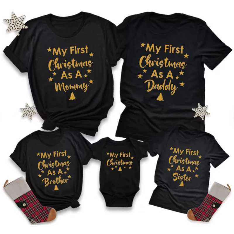 New Family Christmas Shirts First Christmas As Dad Mom Brother Sister Tshirt Matching Baby 1st Xmas Rompers Family Look OutfitsXJ241008