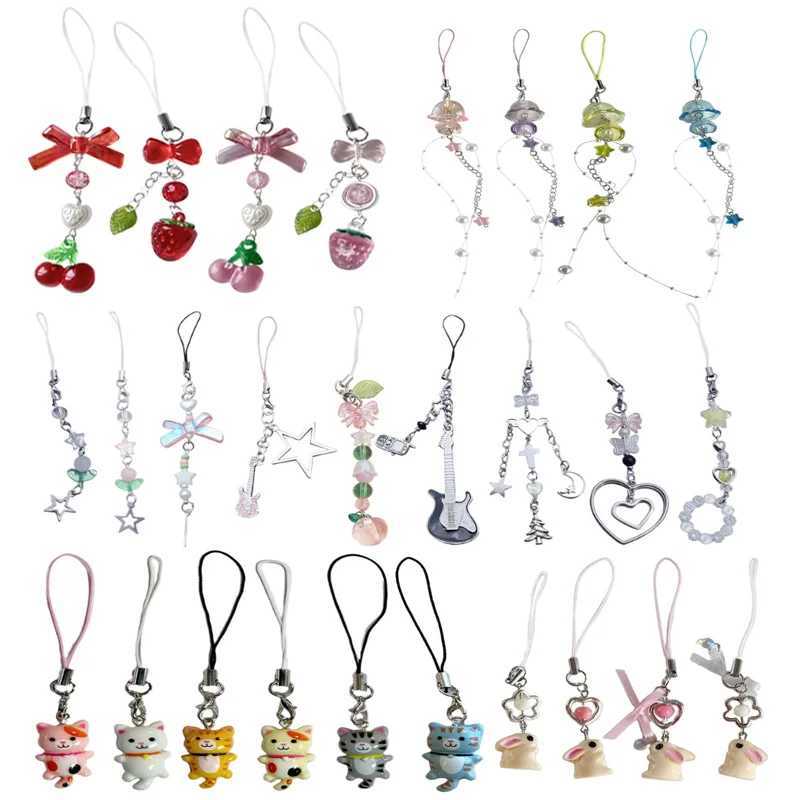 Strawberry Pendant Keyring Sweet Keychain Backpack Decoration Cherry Bowknot Keyholder Women Girl Jewelry OrnamentX241008