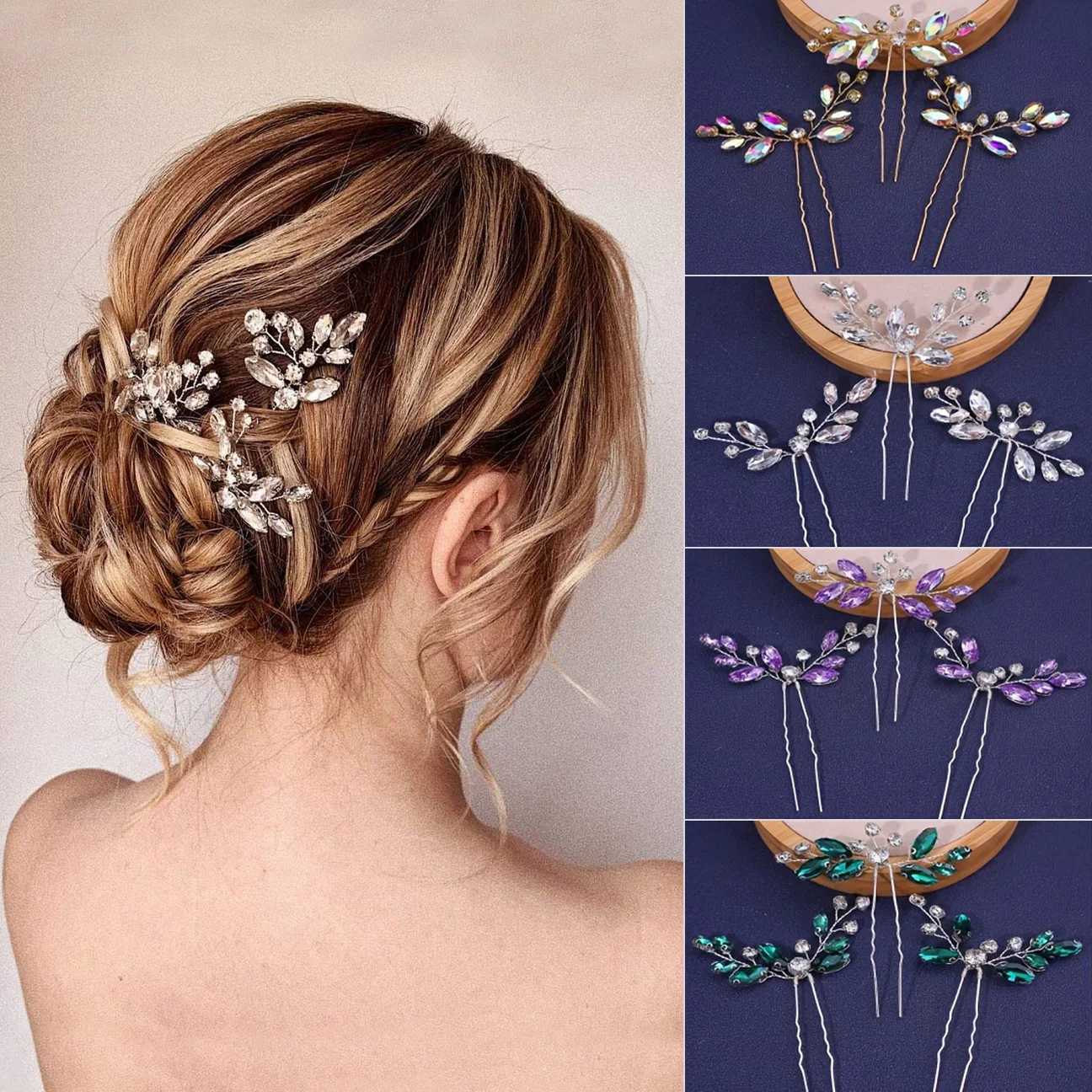 3 Bridal Wedding Crystal Hair Pin Flower Bridal Hair Accessories for Women and Girls Wedding Hair W241007