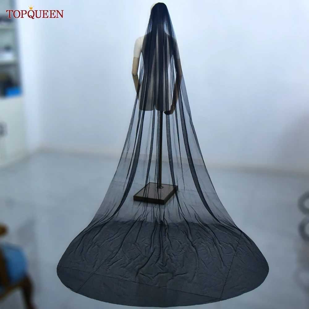 TOPQUEEN V30 Charming Black Plain Veil 3M Church Wedding Hair Accessories 1-Layer Multi Size Customized Bridal Veil W241007