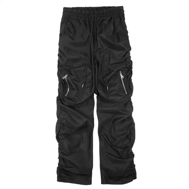 Men Multi Pocket Elastic Waist Harem Cargo Pants Nylon Streetwear Loose Work Wear Baggy Pants Man Vintage Sweatpants 241008