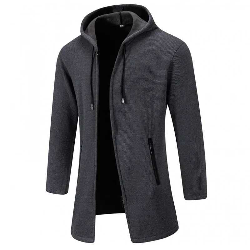 Autumn and winter mens hooded jacket brand new solid color warm and thick casual windproof jacket fashionable mens cardigan W241007