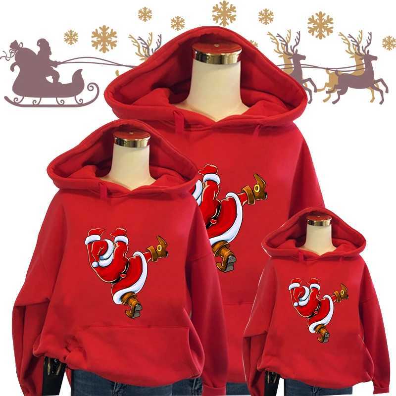 Fashionable Santa Claus Climbing Wall Printed Red Hoodie Sports Hoodie Sweater Autumn Winter Fun Shirt Family Matching Set W241008