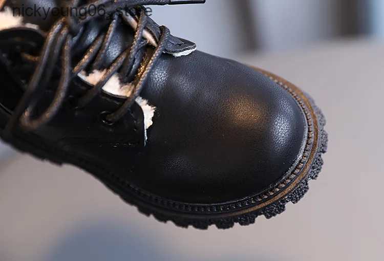 Boots Childrens Winter Solid Color Fleece Ankle Boots Boys Fashion Girls Soft-soled Shoes Kids Cotton Leather Thick boots XZ282 L240910