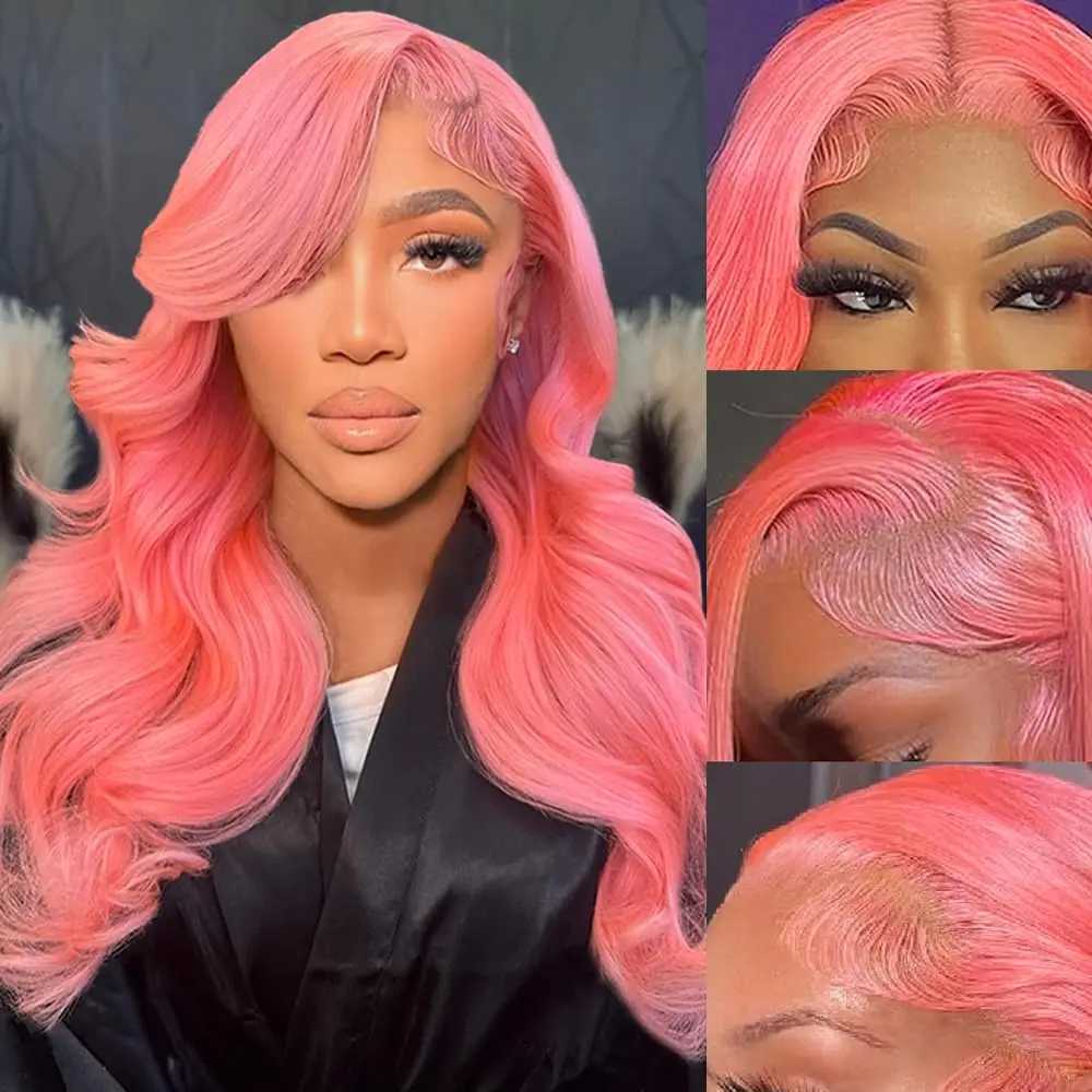 Light Pink 13X4 Transparent Lace Frontal Wigs Brazilian Human Hair Body Wave Pre Plucked Frontal Wig For Women 200 DensityXJ241008