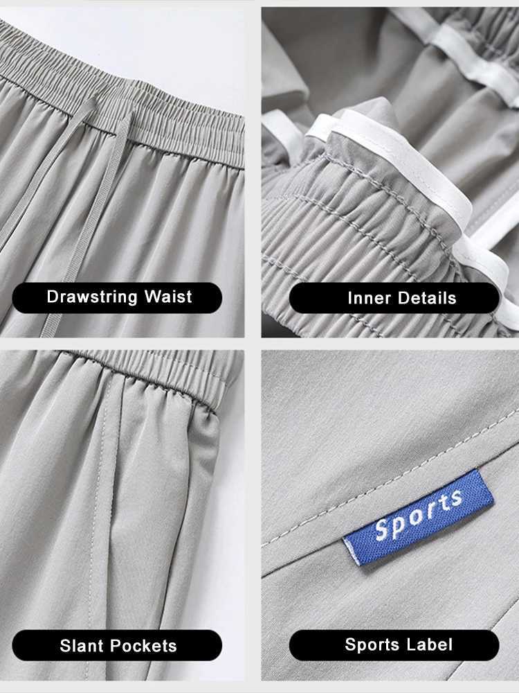 Summer Mens Jogger Pants Ice Silk Sweatpants Breathable Cool Nylon/Spandex String Banding Sports Joggers Casual TrousersX241008