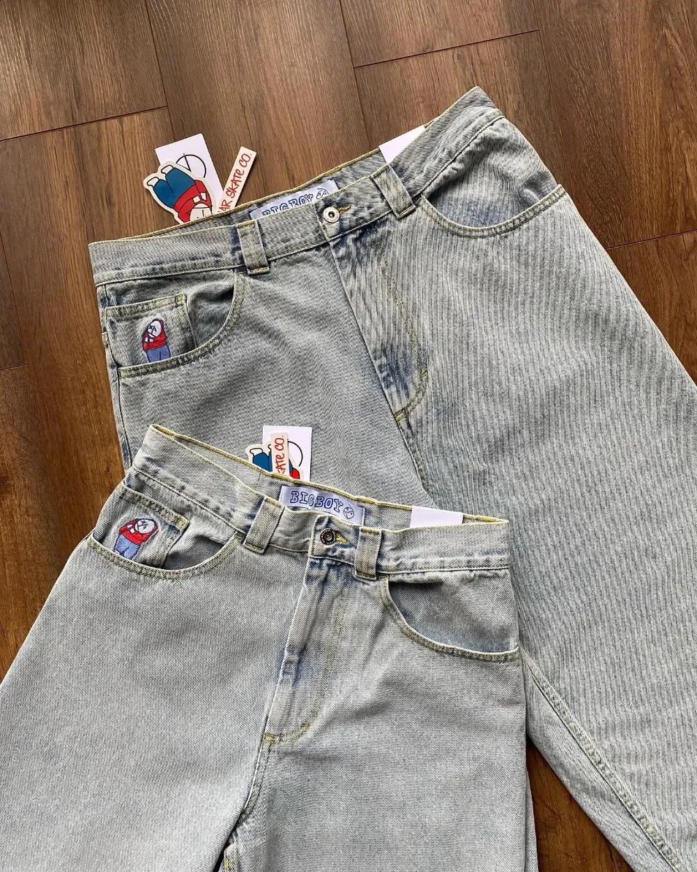 Hip Hop Big Boy Jeans Y2K Japanese Gothic Cartoon Graphic Embroidery Retro Blue Baggy Mens High Waist Wide Trouser 241007