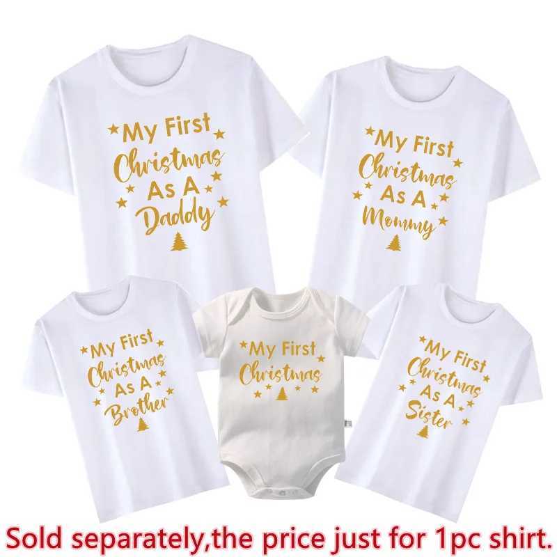 New Family Christmas Shirts First Christmas As Dad Mom Brother Sister Tshirt Matching Baby 1st Xmas Rompers Family Look OutfitsXJ241008
