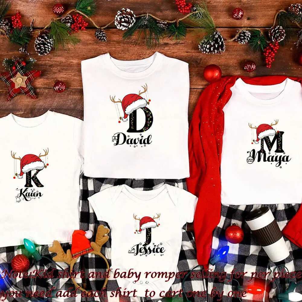 Personalized Christmas Family Matching Clothing Initial Name T-shirt Mom Dad Daughter Son Appearance Clothing Baby Tight Clothes W241008