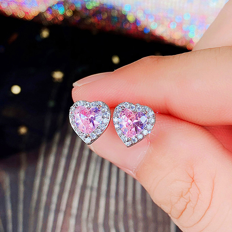 Luxury Jewelry 925 Sterling Silver Girl White Topaz CZ Diamond Simple Fine Party Women Wedding Heart Stud Earring Gift Wedding Jewelry