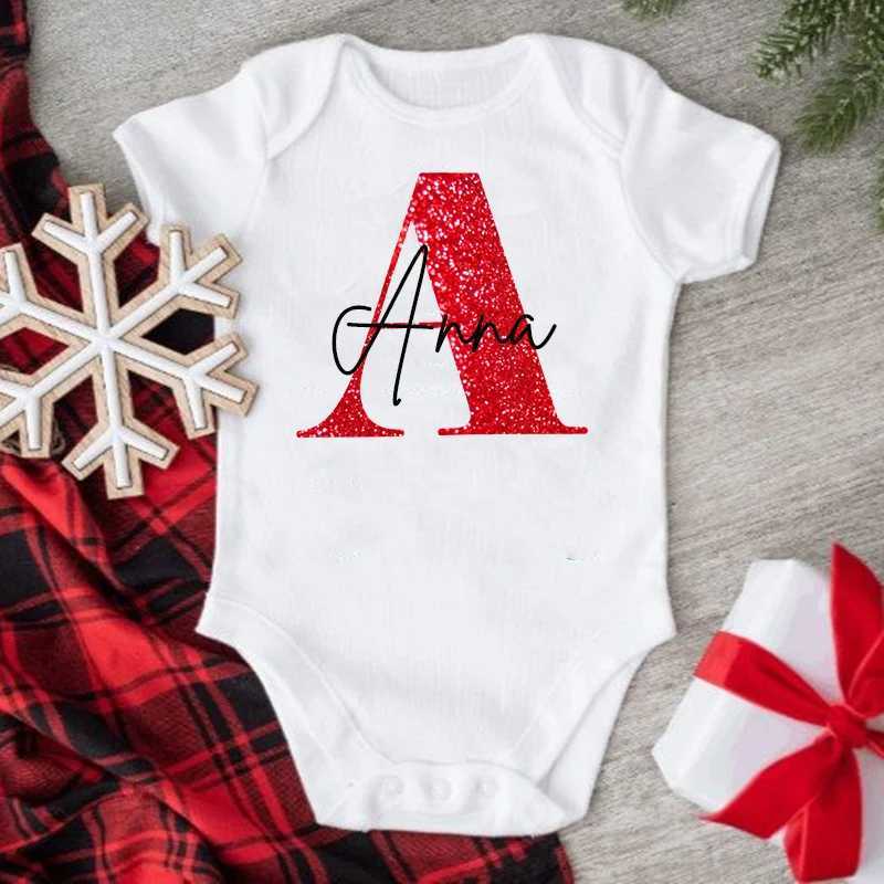 Personalized Initial Christmas Family Matching T-shirt Customized Name Mom Dad Daughter Son Baby Clothing Top Girl Boy Clothing W241008