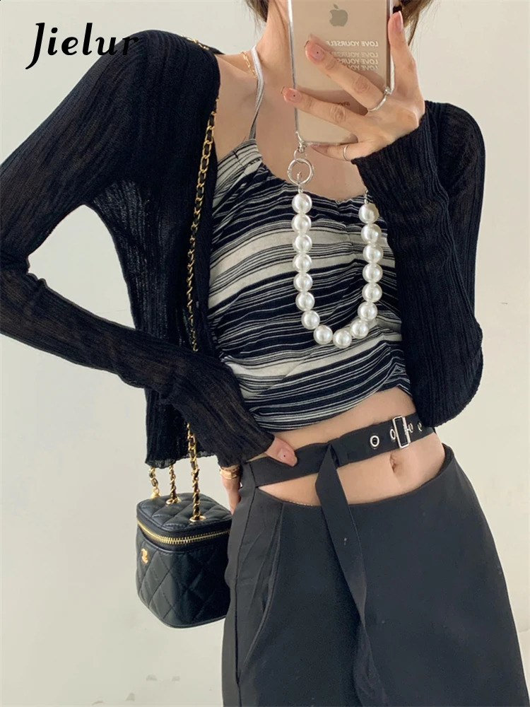 Jielur Autumn Loose Slim Cardigan Woman Casual Simple Basic Solid Color Womens White Black Street Female 240924