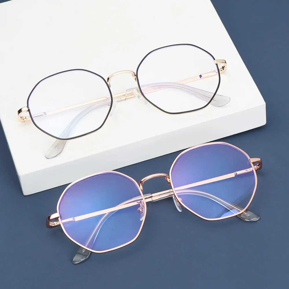 1PC Fashion Vintage Anti Blue light Glasses Women Men Octagon Eyeglasses Metal Frame Glasse Simple Clear EyewearX241008