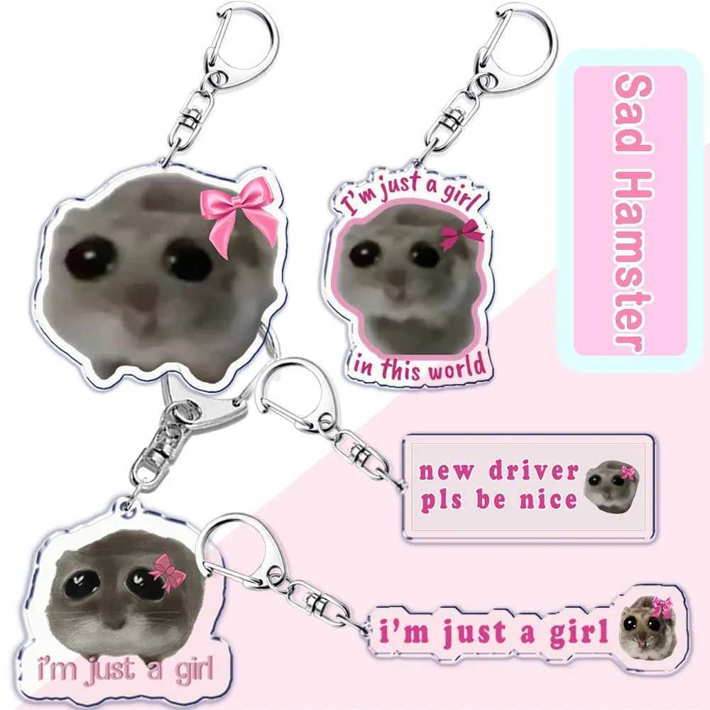 Fun Meme Im Just A Girl Sad Hamster Key Chain Keychains Ring for Accessories Bag Funny Pendant Keyring Jewelry Fans GiftsX241008