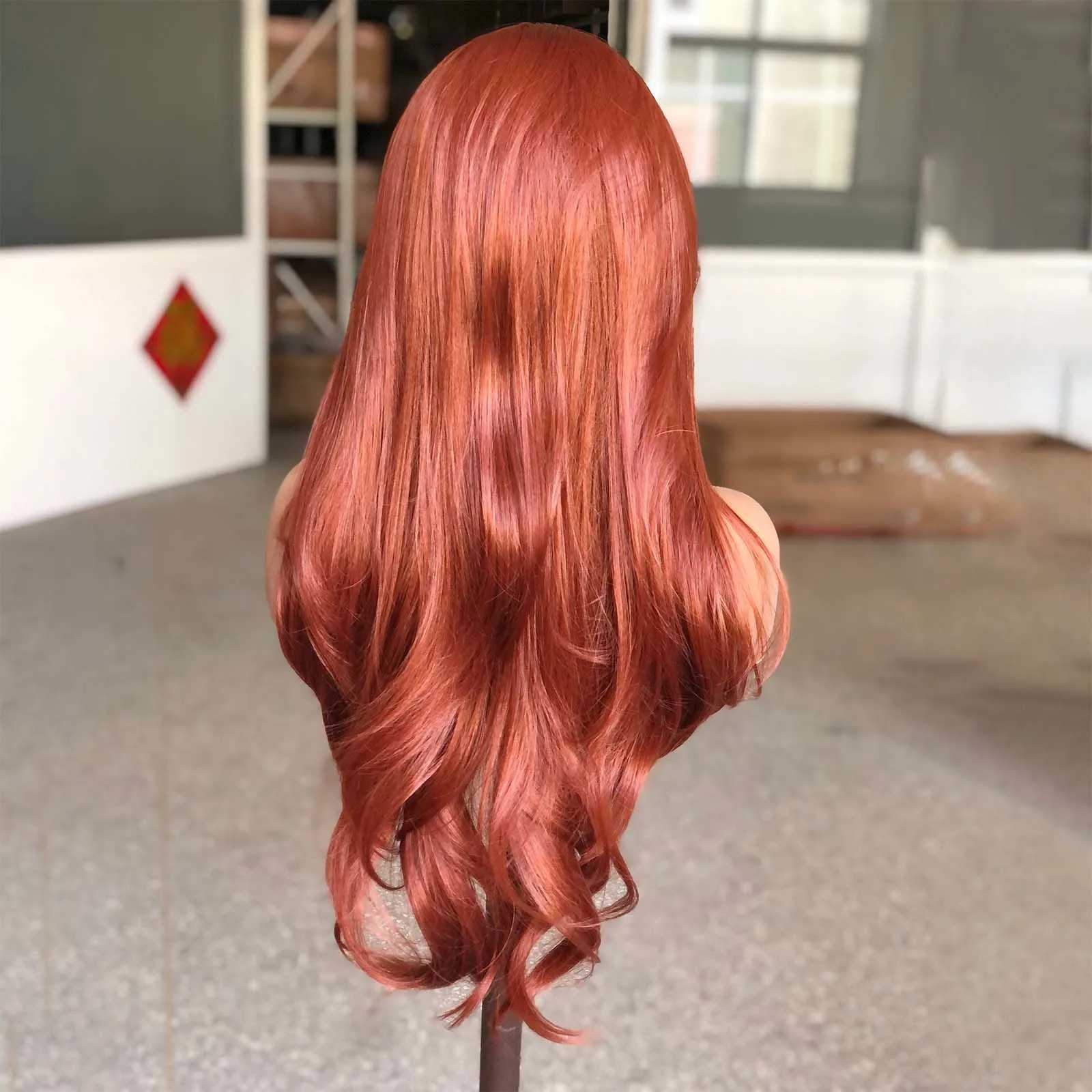 Copper Red Wig Natural Wavy Lace Synthetic Hair Lace Front Wig Long Reddish Brown Colored Lace Frontal Wigs for Women PartyXJ241008
