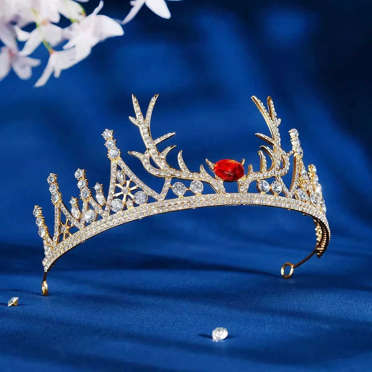 Customized Christmas Antler Crown Diamond Tiaras and Crown Crystal Hair Jewelry Gold Headpiece W241007