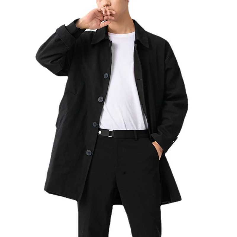 Mens Trench Loose Fashion City Business Leisure Mens Solid Color Medium to Long Japanese Style Youth Luxury Khaki Windbreaker W241007