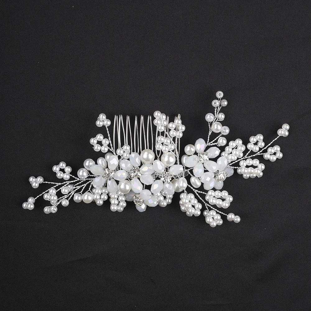 Fashionable Silver Flower Hair Comb Handmade White Crystal Womens Headwear Bridal Headwear Dance Wedding Hair Accessories W241007