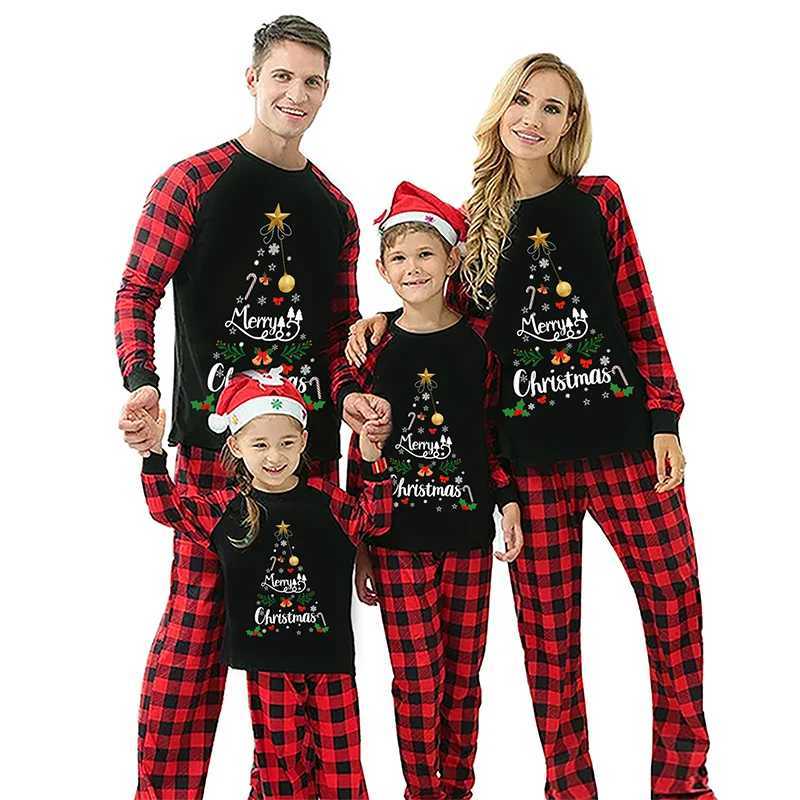 Blotona 2023 Christmas Family Pajama Set Long Sleeve Letter Printed T-shirt Flat Pants Pajama Lounge W241008