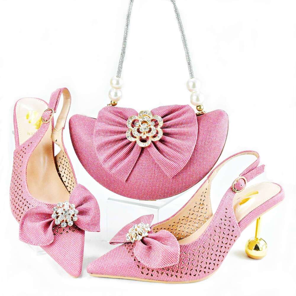 Doershow New Arrival African Wedding And Bag Set Pink Italian Shoes With Matching Bags Nigerian Lady Party Has1-21