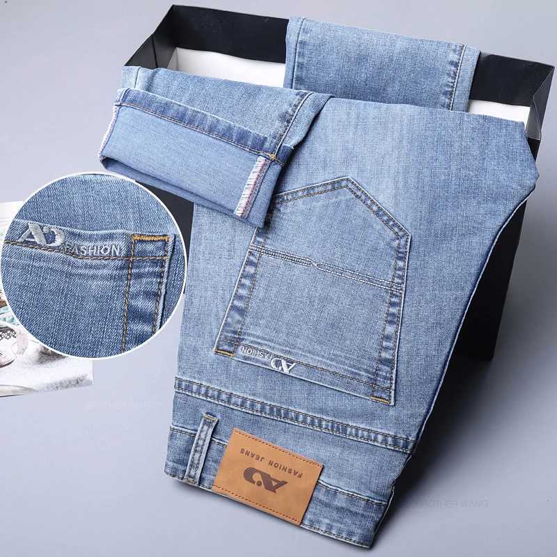 2024 Spring/Summer Thin Mens Light Blue Jeans Classic Business Style Stretch Fabric Straight Pants Mens BrandW240715