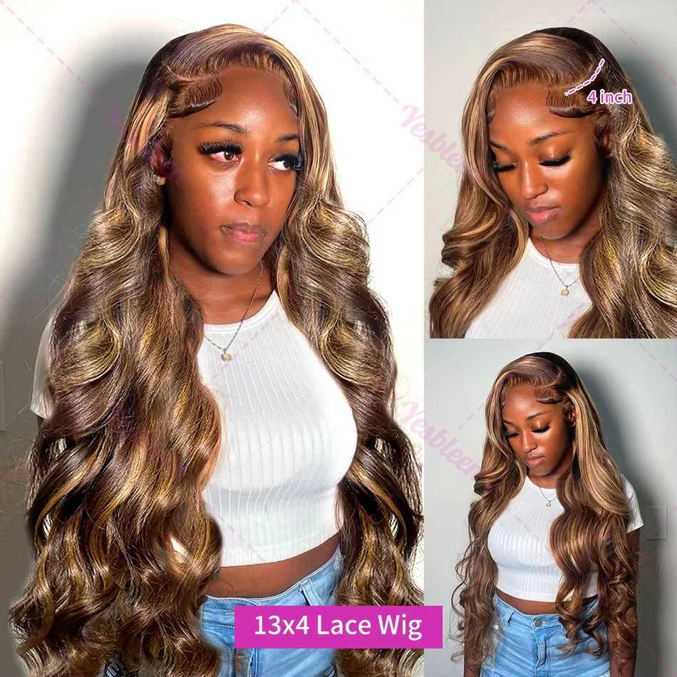 30 32 Inch 4/27 Ombre Body Wave Lace Front Wigs 220% 13x4 13x6 Highlight Borwn Lace Frontal Human Hair Wigs For Women PrepluckedXJ241008