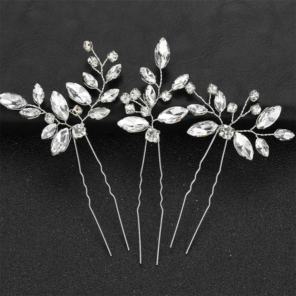 3 pieces of brides U-shaped pin metal bucket clip hair rhinestone wedding hairstyle design tool womens wedding hairstyle accessories W241007