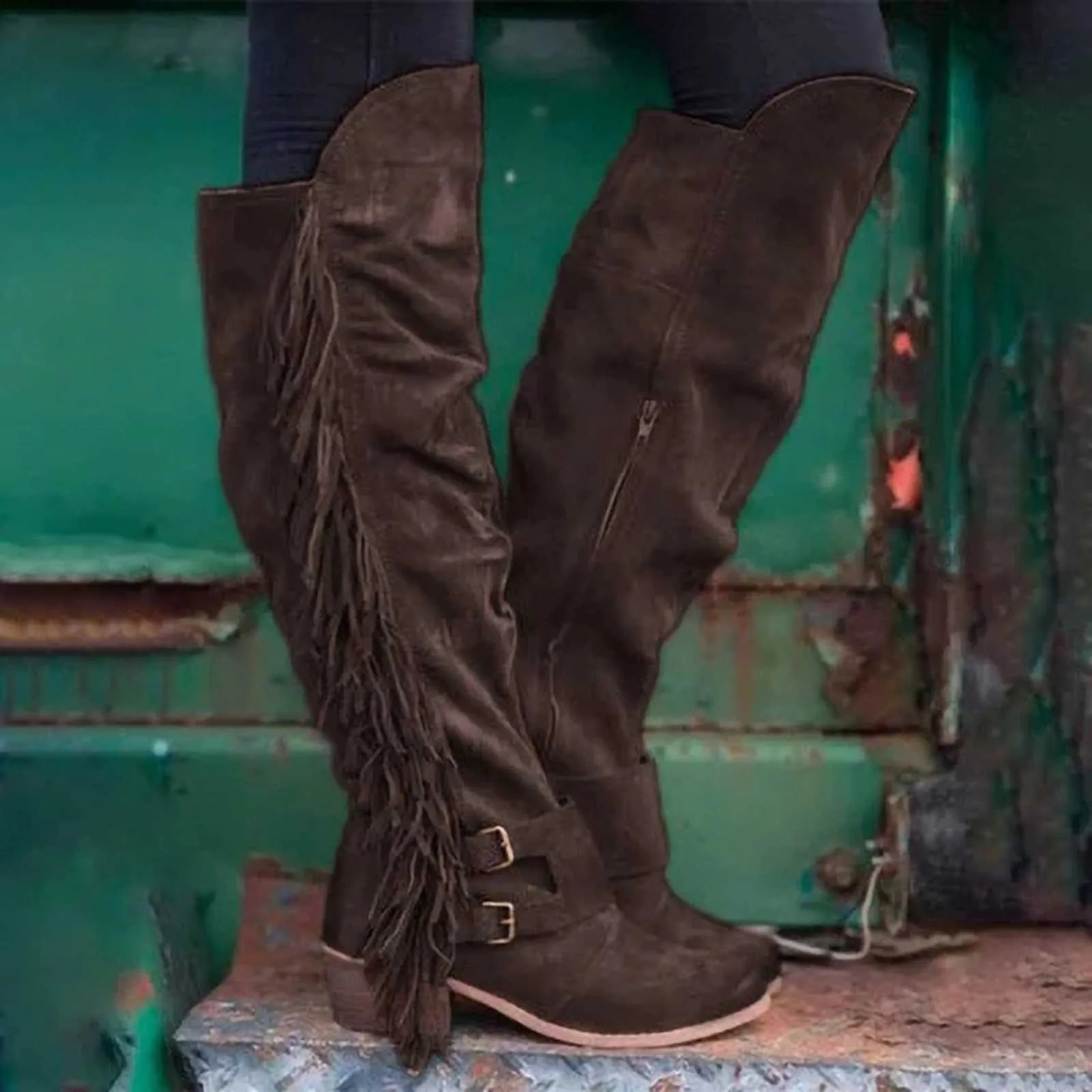 Womens mid calf boots womens knee above long boots edge Western cowboy boots Pointed heels lace heels womens high boots 241007