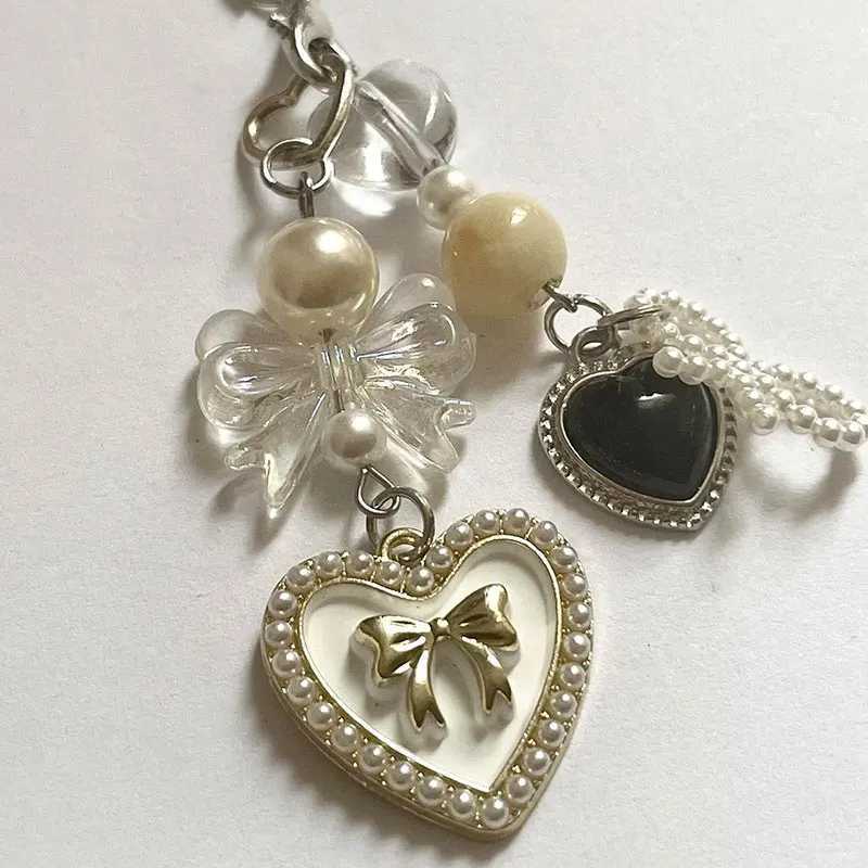 Handmade Lily of the Valley Beaded Phone Chain Bowknot Heart Lolita Fairy Tale Fairy Core KeychainX241008