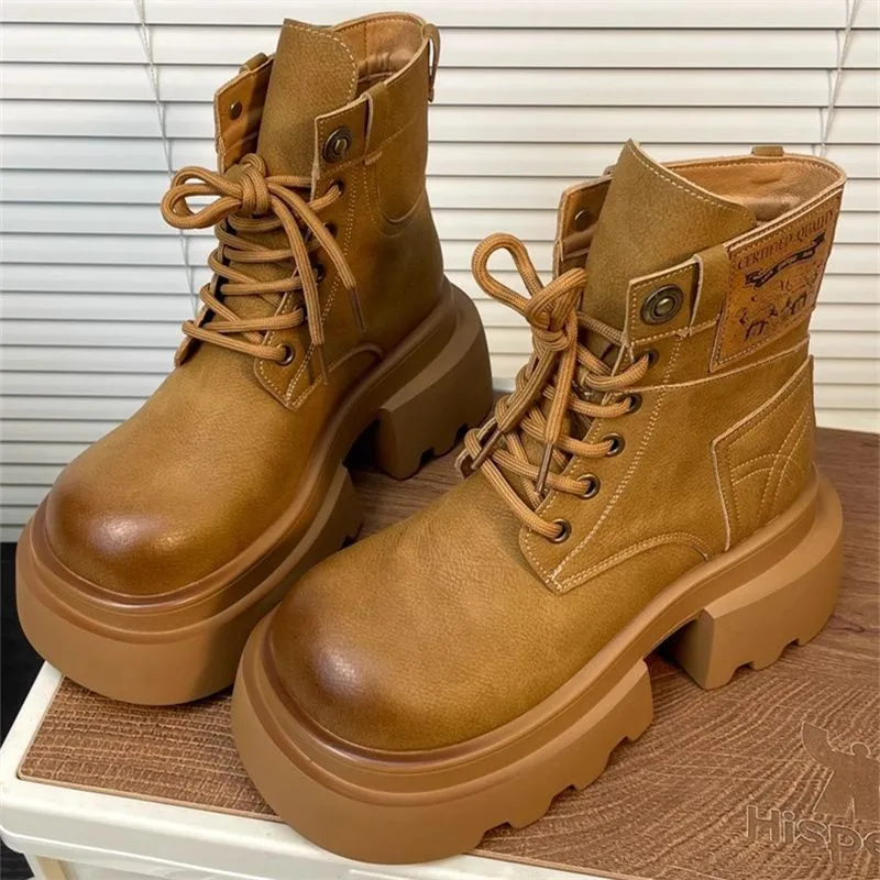 2024 New Free Shipping Boots Martin Boots Suitable For Women In Black Brown Beige Height Increasing Versatile Sizes 35-40