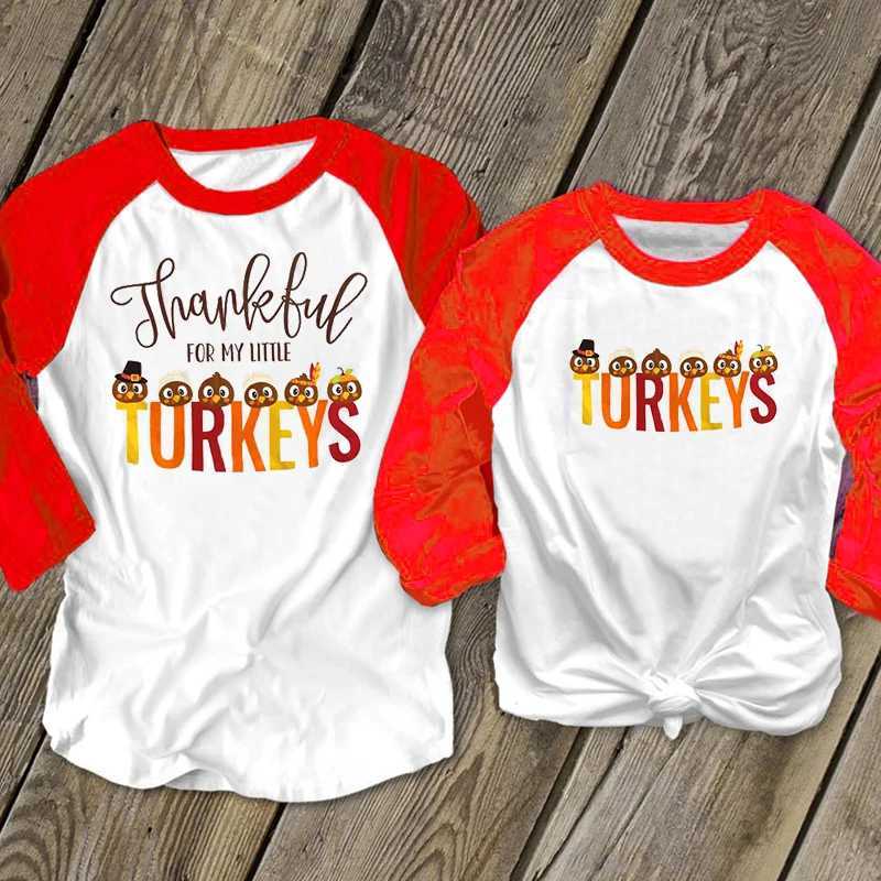 Thanksgiving shirt Mom and daughter clothes Christmas family matching Thank you T-shirt Trkiye baby girl top matching suit W241008
