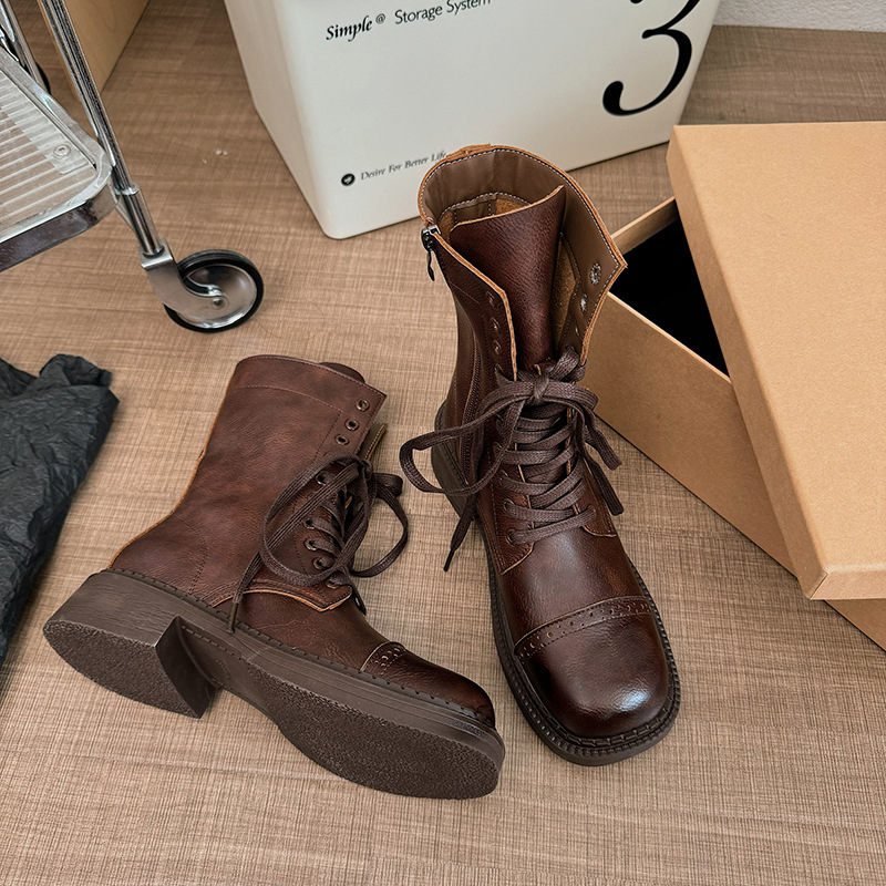 Women's Lace-Up Square-Toe Fashion Short Boots cbf4