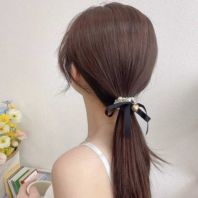 Korean Bow Sweet Hair Ring Pearl Love Simple Temperature Hair Rope Suitable for Women to Wear W241007
