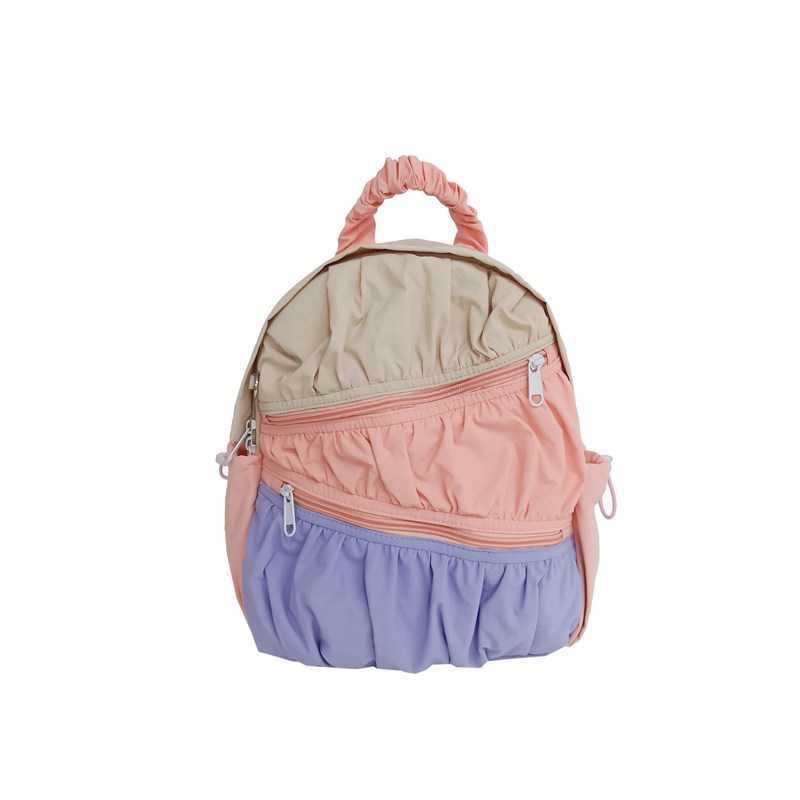 women's summer backpack with Korean style nylon fabric, large capacity casual pleated splicing design, contrasting color backpack 241015