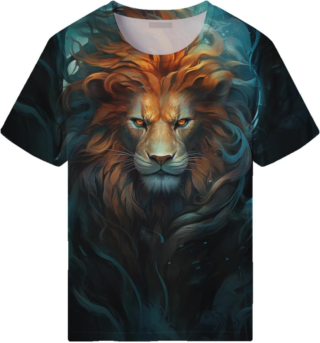 Mens T shirt Mens Golden Crown Lion King Printed Animal Pattern Shirt Casual Summer Short Sleeve graphic tee Casual tops summer clothes cool
