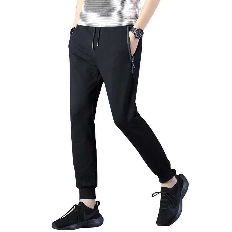 Youth Mens Casual Loose Solid Color All-match Knitted Pants Nine-point Drawstring Pants Sports Thin Guard PantsX241008
