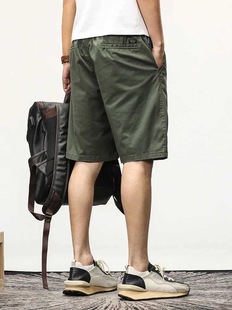 Summer casual shorts mens stretch cotton brushed solid workwear straight cargo shorts mens loose Bermuda shortsW240713
