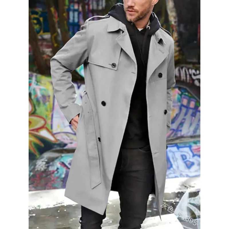 2023 Spring/Summer New Solid Color Long Sleeve Windproof Machine Mens Flip Collar Ultra Thin Fit Double Chest Casual Coat W241007