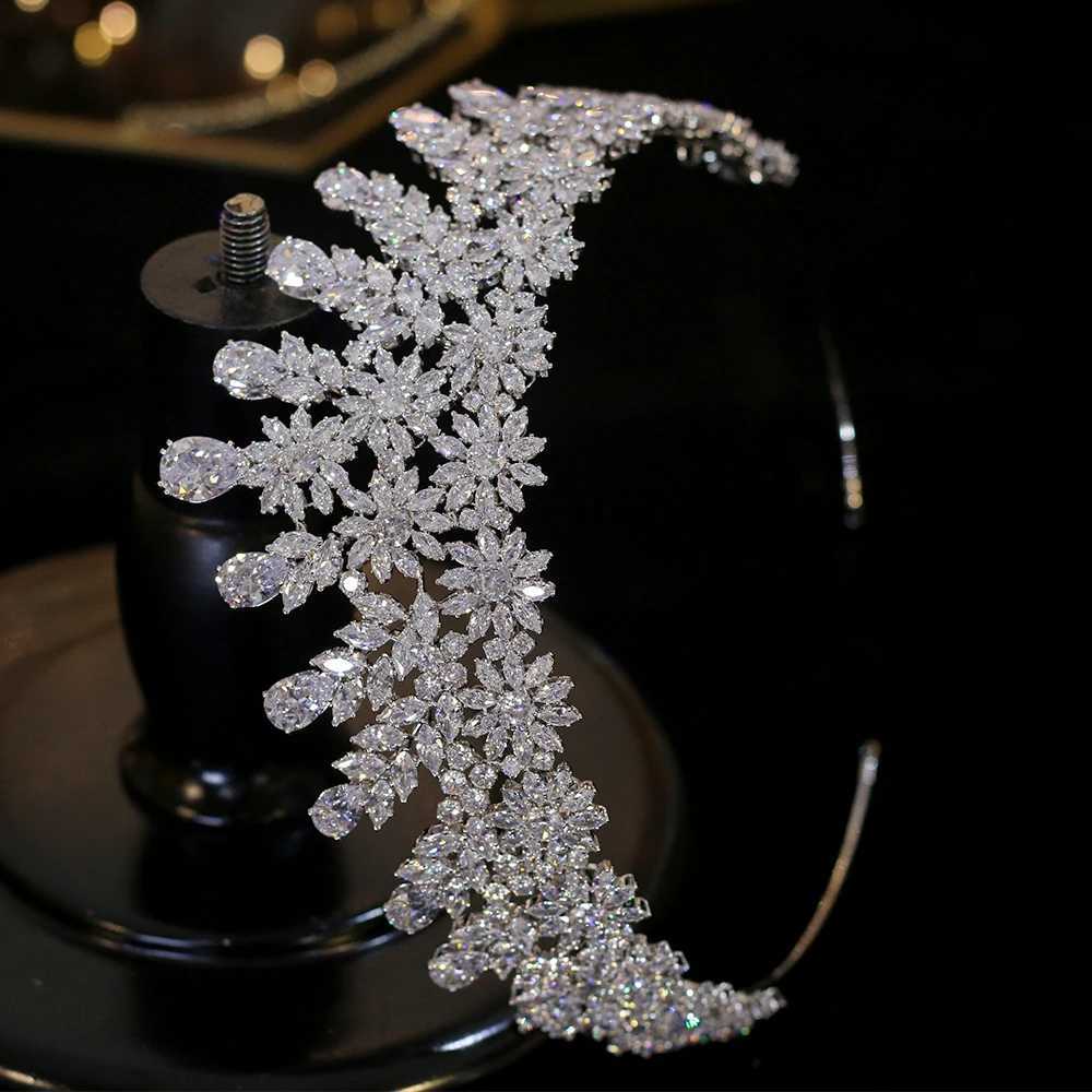 ASNORA Shining Bridal Jewelry Tiaras Large Cubic Zirconia Water Drop Crown Crystal Head with Wedding Hair Accessories W241007