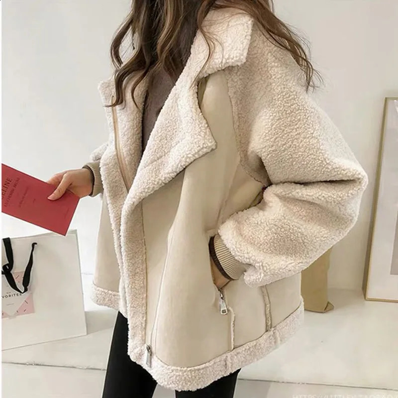Sheepskin coat model thick warm fur as loose deer velvet jacket womens clothing zipper comfortable skin friendly 241007