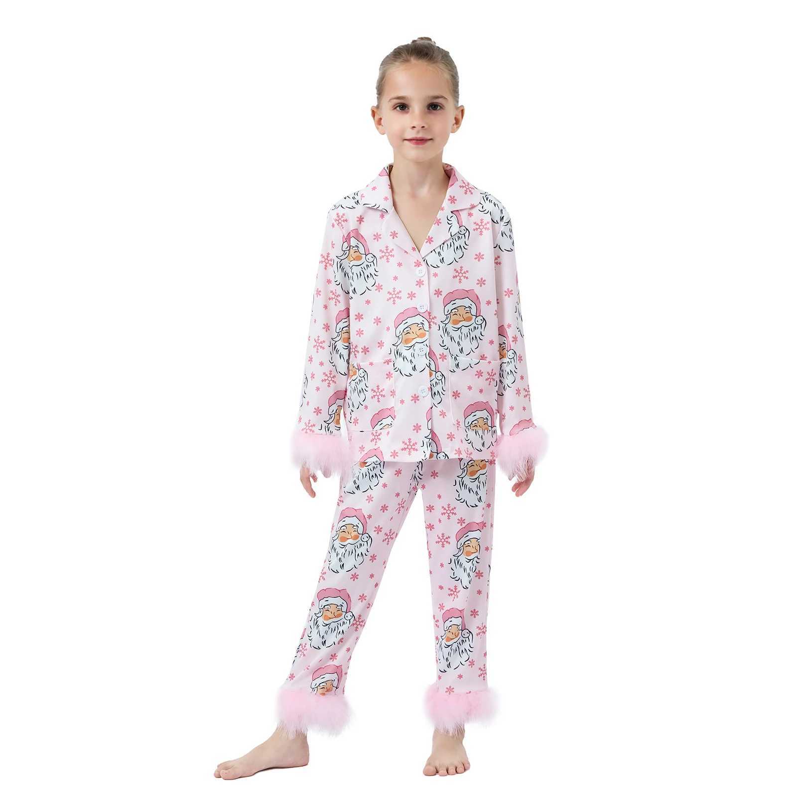 Christmas Family Matching Pajamas New Years Christmas Mother Children Panther/Plaid/Santa Claus Printed Feather Decoration Shirt Pants Pajamas W241008