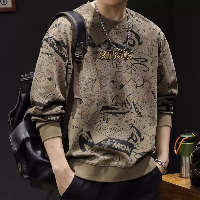American round neck printed hoodie men's fashion brand autumn loose fashion long sleeved top 2024 new designer winter T-shirt