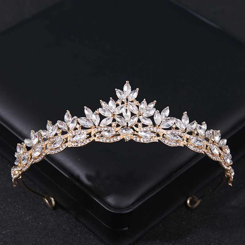 Golden crystal rhinestone crown headpiece suitable for female brides luxury ball parties Diadem weddings bridal hair accessories jewelry crowns W24100